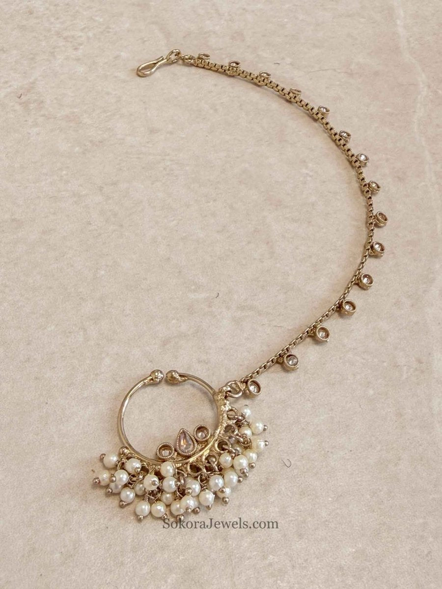 Medium Antique Gold Champagne Zircon Bridal Nose Ring - SOKORA JEWELSMedium Antique Gold Champagne Zircon Bridal Nose Ring