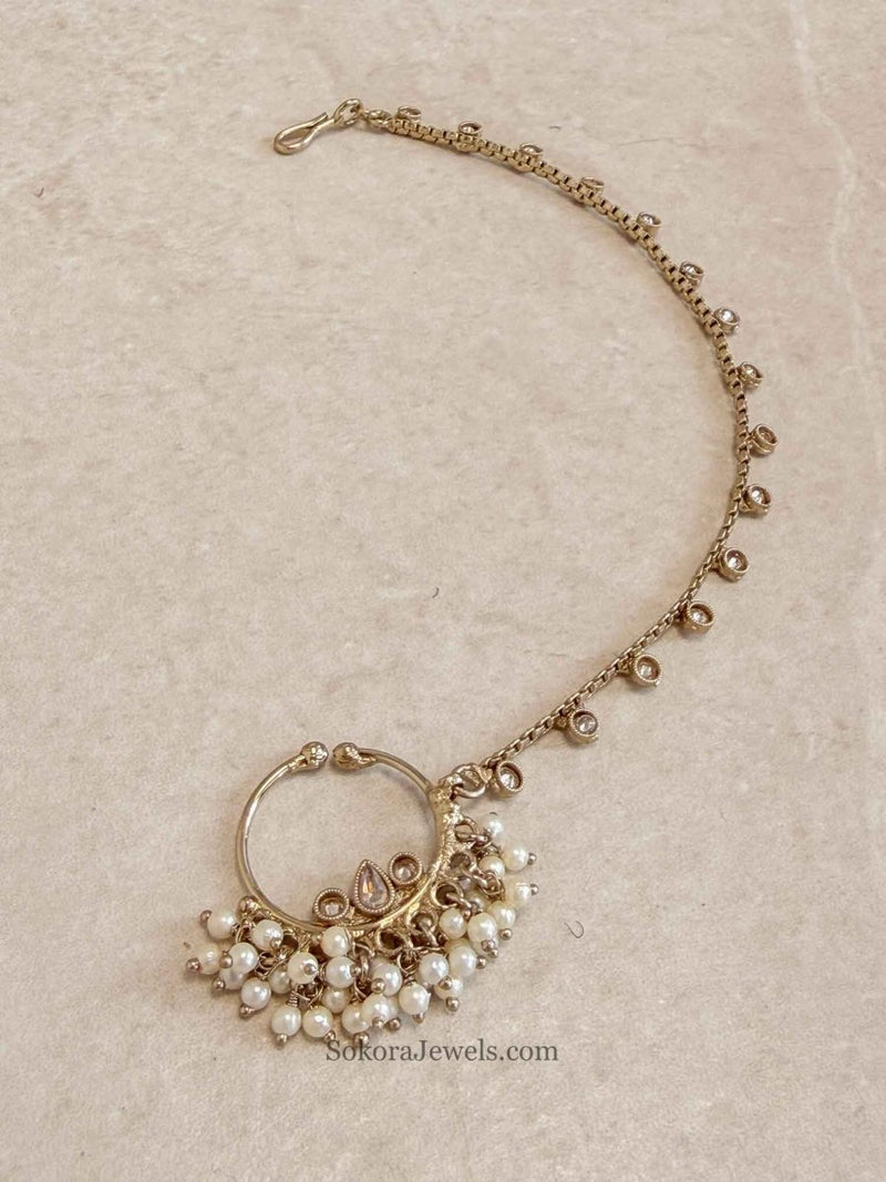 Medium Antique Gold Champagne Zircon Bridal Nose Ring - SOKORA JEWELSMedium Antique Gold Champagne Zircon Bridal Nose Ring