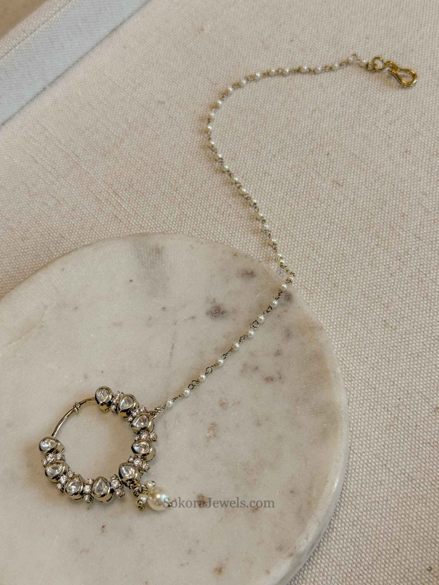 Medium Antique Gold & Kundan Nose Ring - SOKORA JEWELSMedium Antique Gold & Kundan Nose Ring