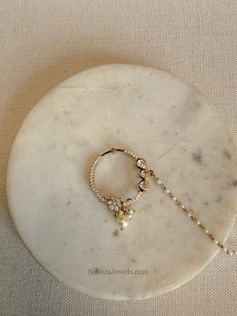 Medium Antique Gold & Kundan Nose Ring - SOKORA JEWELSMedium Antique Gold & Kundan Nose Ring