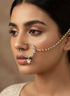 Medium Antique Gold & Kundan Nose Ring - Slide type - SOKORA JEWELSMedium Antique Gold & Kundan Nose Ring - Slide type