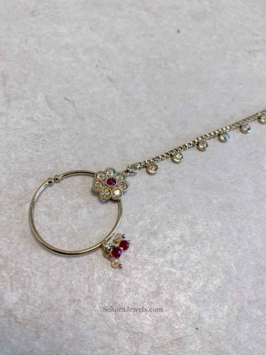 Medium Antique Gold Nose Ring - Slide Type - Maroon - SOKORA JEWELSMedium Antique Gold Nose Ring - Slide Type - Maroon