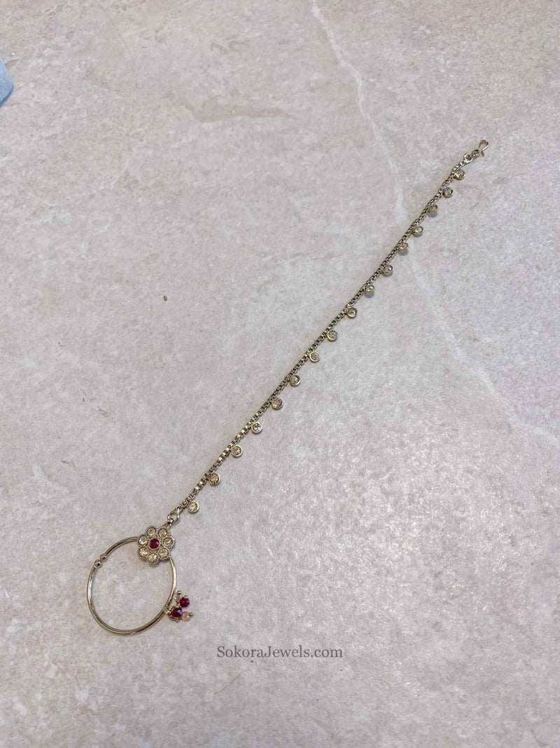 Medium Antique Gold Nose Ring - Slide Type - Maroon - SOKORA JEWELSMedium Antique Gold Nose Ring - Slide Type - Maroon