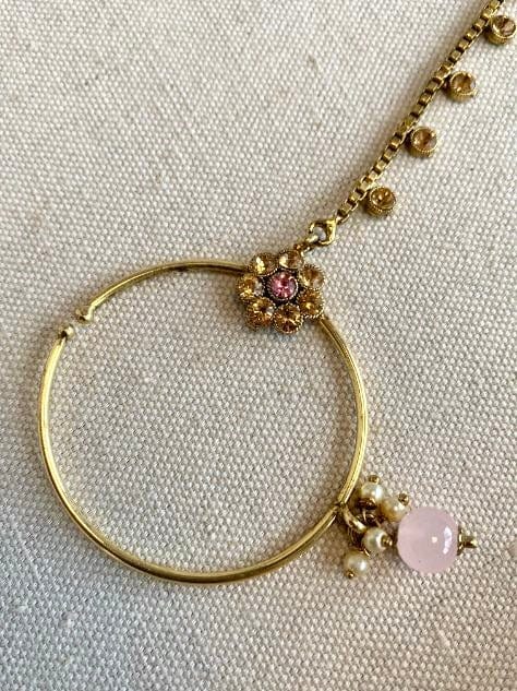 Medium Antique Gold Nose Ring - Slide Type - Pink - SOKORA JEWELSMedium Antique Gold Nose Ring - Slide Type - Pink