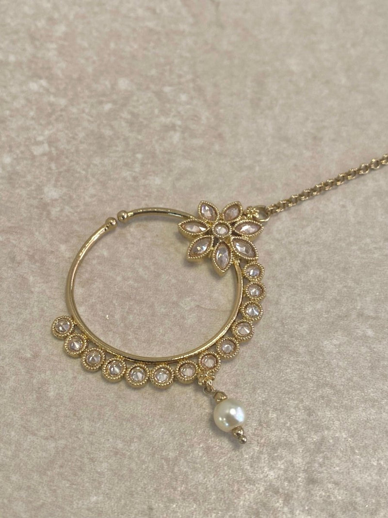 Medium Antique Gold Nose Ring - Slide Type - Pink - SOKORA JEWELSMedium Antique Gold Nose Ring - Slide Type - Pink