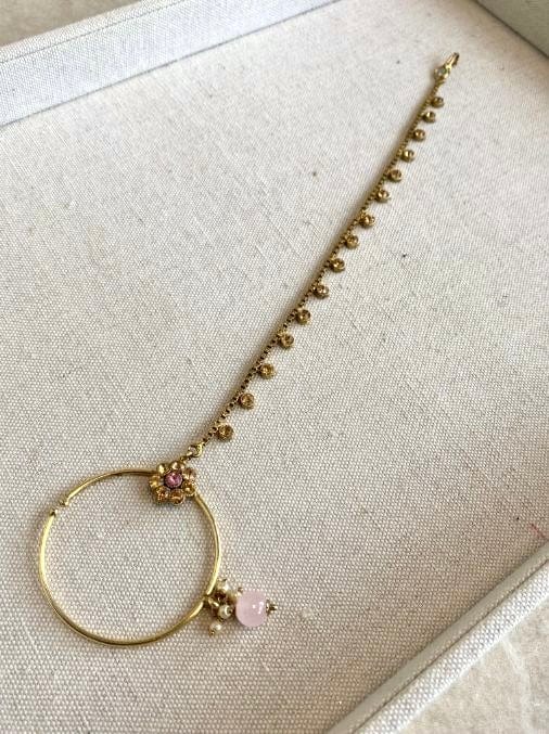 Medium Antique Gold Nose Ring - Slide Type - Pink - SOKORA JEWELSMedium Antique Gold Nose Ring - Slide Type - Pink