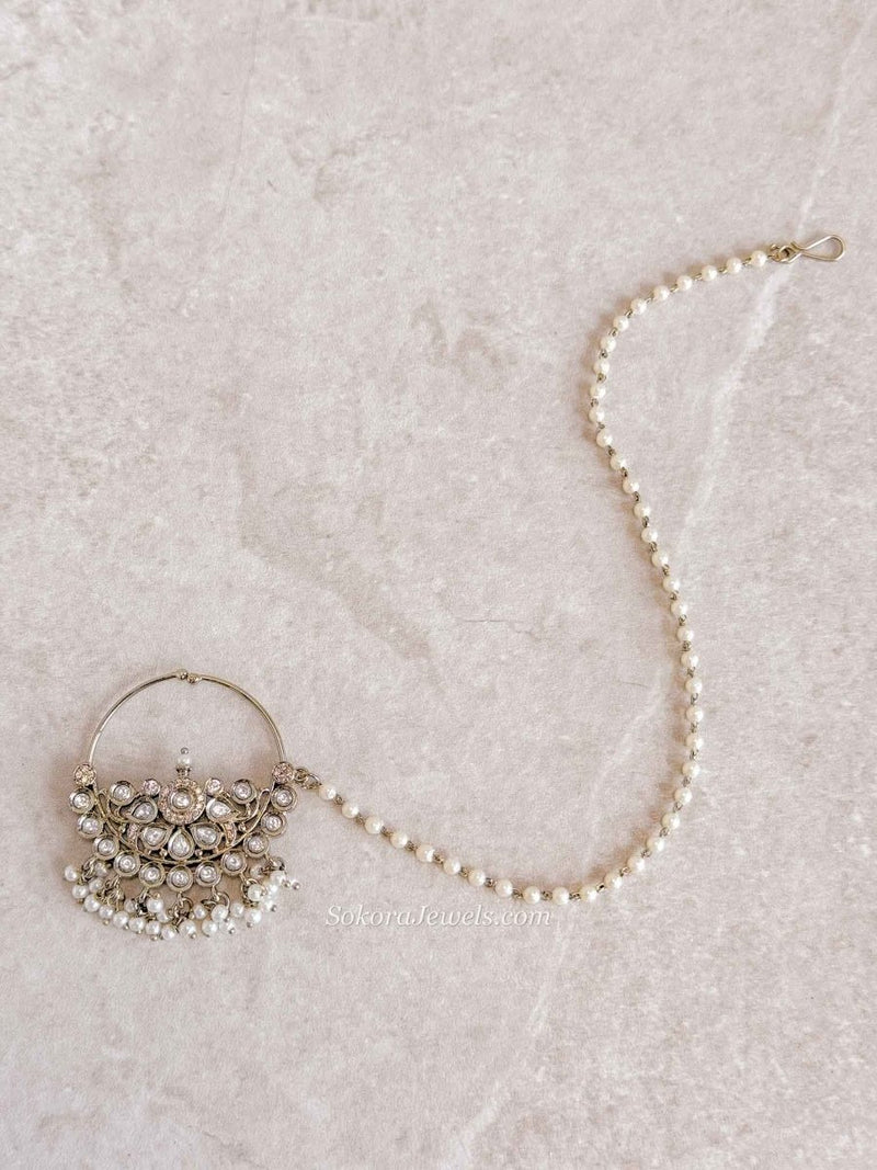 Medium Bridal Kundan Pearl Nath (Non-Pierced) – SOKORA JEWELS