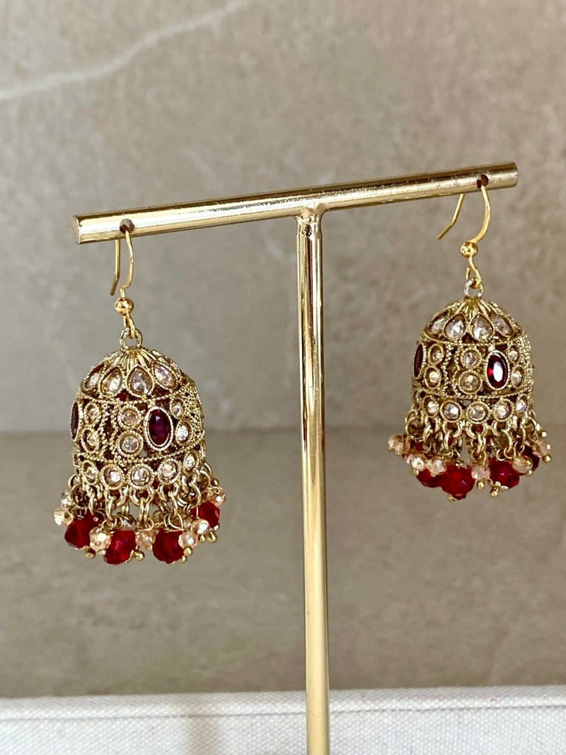 Medium Crystal Jhumkas - 2 Colours - SOKORA JEWELSMedium Crystal Jhumkas - 2 Colours
