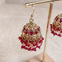 Medium Crystal Jhumkas - Ruby - SOKORA JEWELSMedium Crystal Jhumkas - Ruby