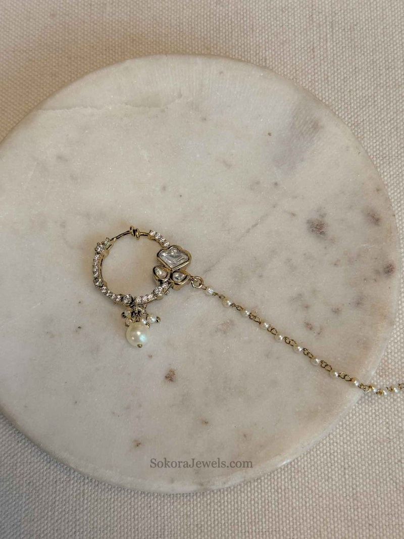 Medium Diamante & Kundan Nose Ring - Slide type - SOKORA JEWELSMedium Diamante & Kundan Nose Ring - Slide type