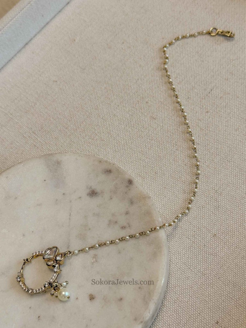 Medium Diamante & Kundan Nose Ring - Slide type - SOKORA JEWELSMedium Diamante & Kundan Nose Ring - Slide type