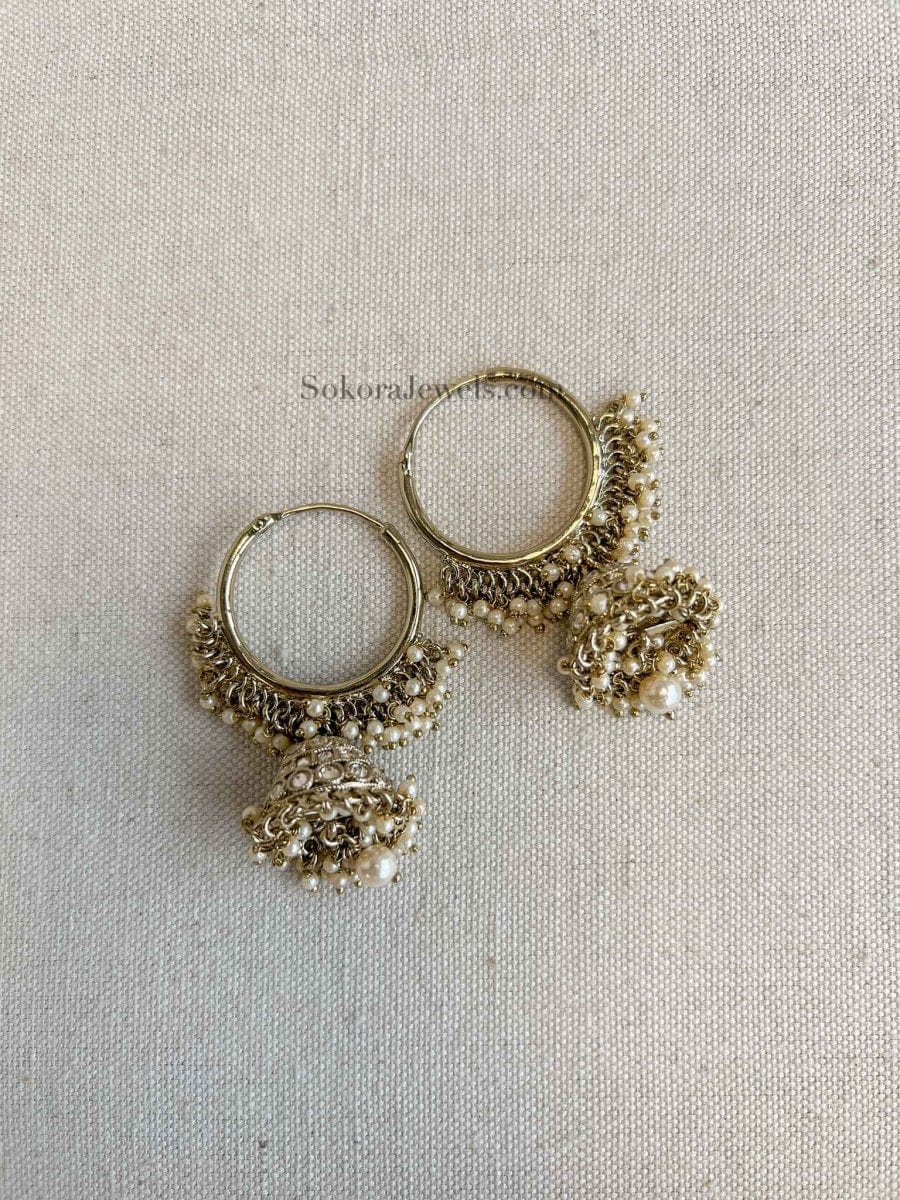 Medium Golden Jhumka Hoops - SOKORA JEWELSMedium Golden Jhumka Hoops