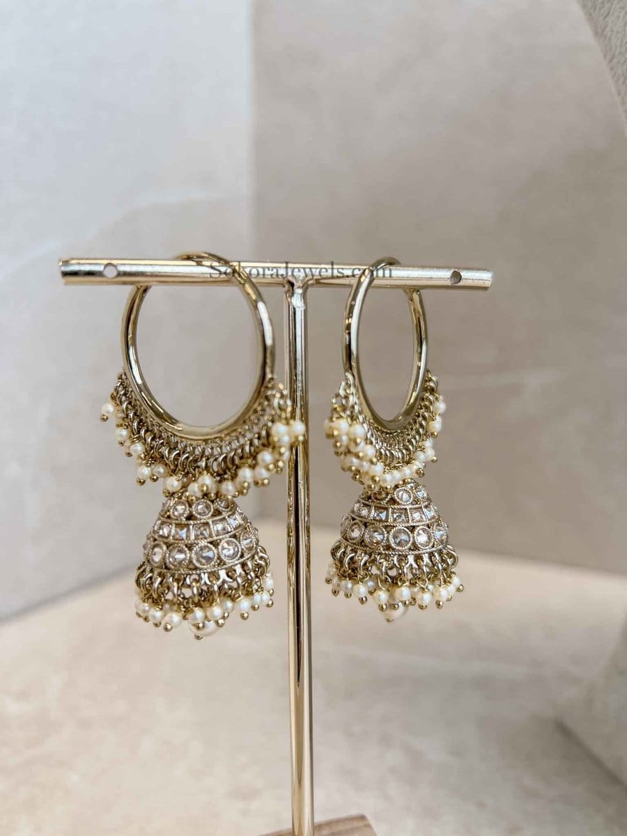 Medium Golden Jhumka Hoops - SOKORA JEWELSMedium Golden Jhumka Hoops