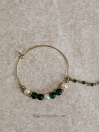 Medium Green Beaded Bridal Nose Ring (Nath) with Chain - SOKORA JEWELSMedium Green Beaded Bridal Nose Ring (Nath) with Chainnose rings