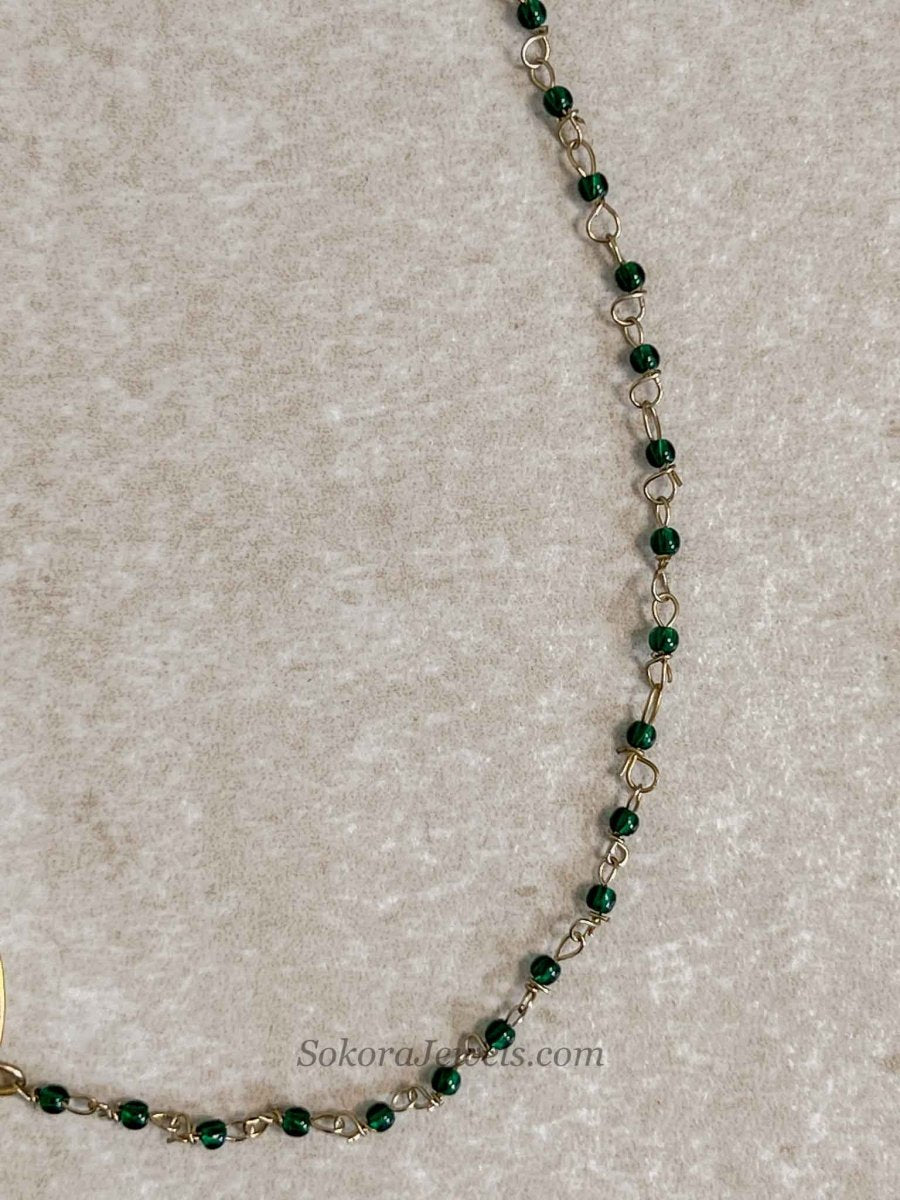 Medium Green Beaded Bridal Nose Ring (Nath) with Chain - SOKORA JEWELSMedium Green Beaded Bridal Nose Ring (Nath) with Chainnose rings