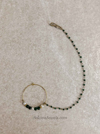 Medium Green Beaded Bridal Nose Ring (Nath) with Chain - SOKORA JEWELSMedium Green Beaded Bridal Nose Ring (Nath) with Chainnose rings