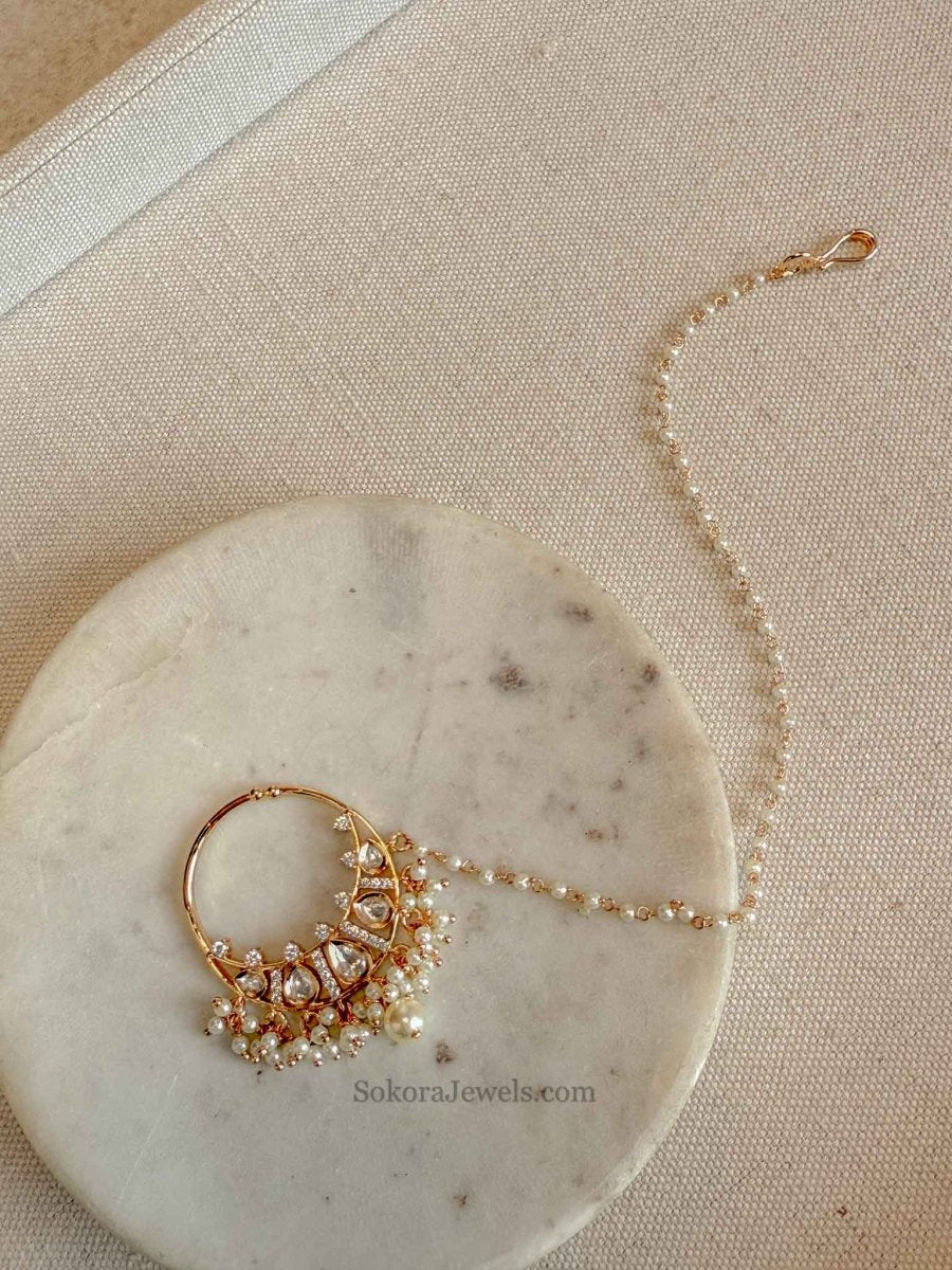 Medium Kundan & Diamante Nose Ring - Slide Type - SOKORA JEWELSMedium Kundan & Diamante Nose Ring - Slide Type