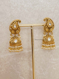 Medium Kundan & Gold Plated Jhumka Earrings - SOKORA JEWELSMedium Kundan & Gold Plated Jhumka Earrings