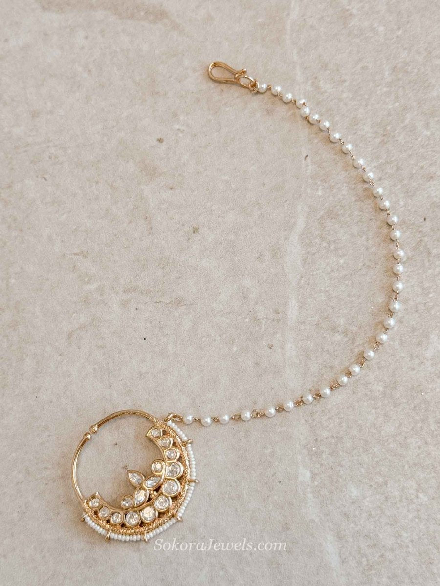 Medium Light Gold & Kundan Nose Ring - SOKORA JEWELSMedium Light Gold & Kundan Nose Ring