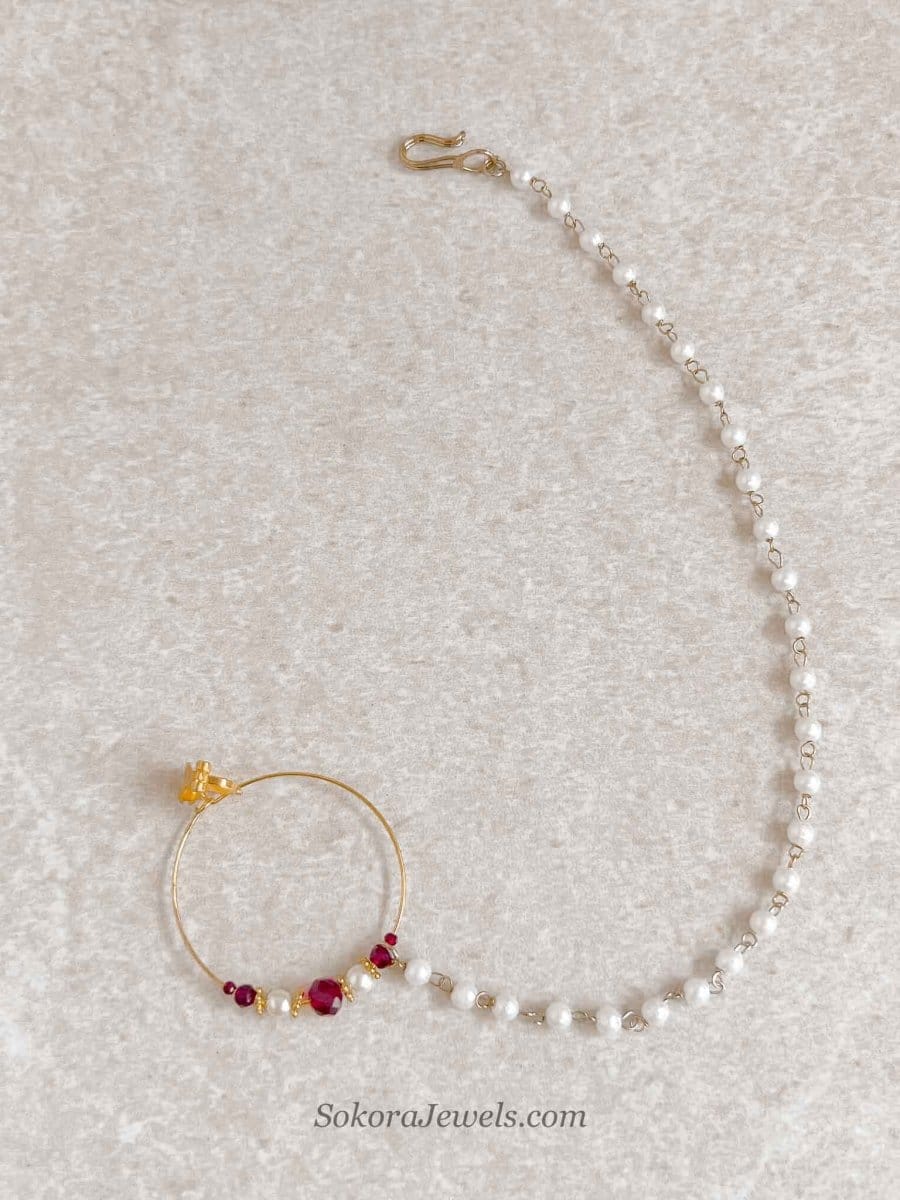 Medium Maroon Bead Nose ring for Clip on and Pierced - SOKORA JEWELSMedium Maroon Bead Nose ring for Clip on and Piercednose rings