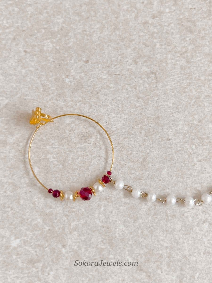 Medium Maroon Bead Nose ring for Clip on and Pierced - SOKORA JEWELSMedium Maroon Bead Nose ring for Clip on and Piercednose rings