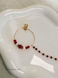 Medium Maroon Beaded Bridal Nose Ring (Nath) with Chain - SOKORA JEWELSMedium Maroon Beaded Bridal Nose Ring (Nath) with Chainnose rings