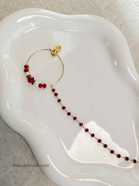 Medium Maroon Beaded Bridal Nose Ring (Nath) with Chain - SOKORA JEWELSMedium Maroon Beaded Bridal Nose Ring (Nath) with Chainnose rings