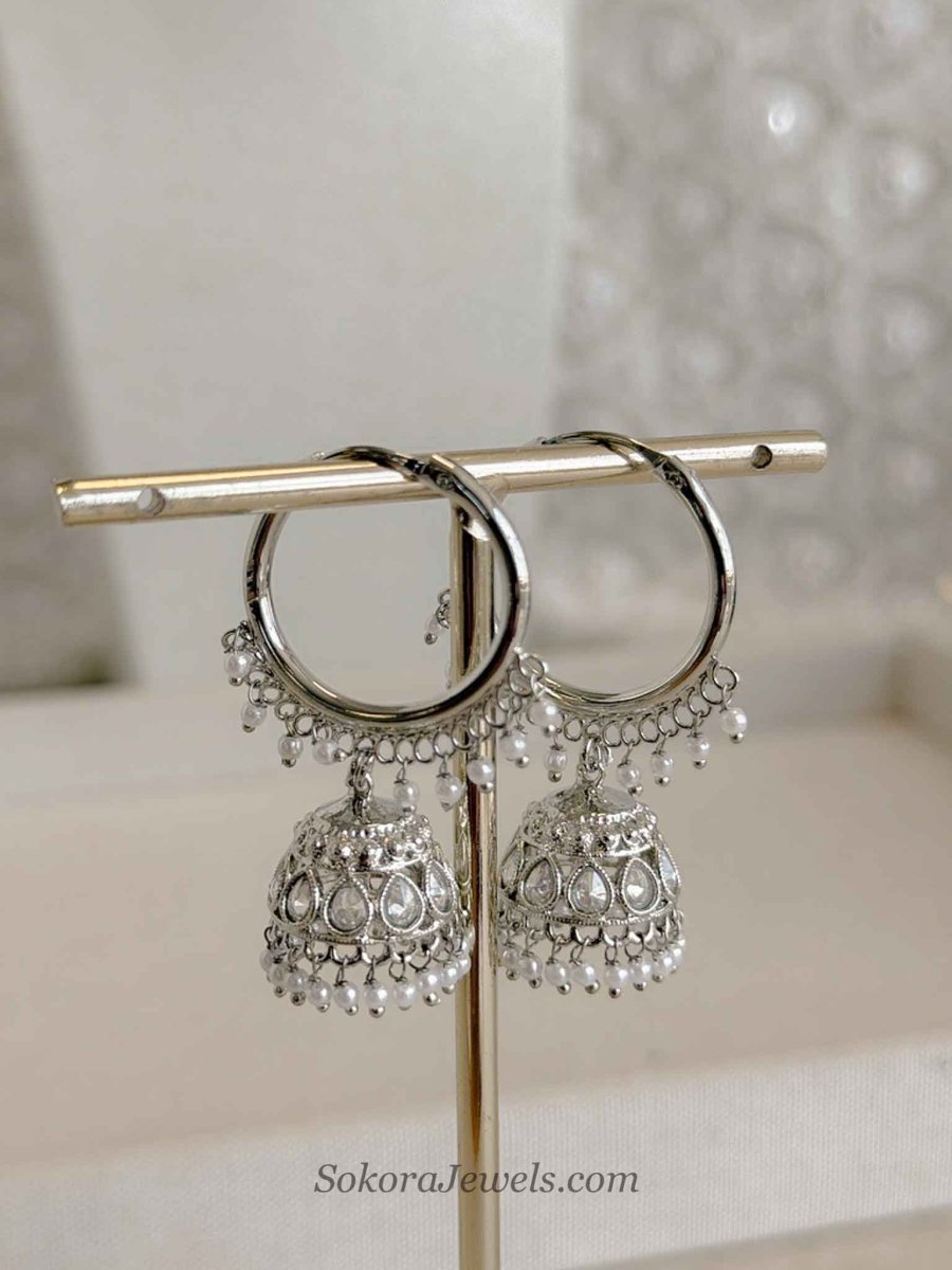 Medium Silver Jhumka Hoops - SOKORA JEWELSMedium Silver Jhumka Hoops
