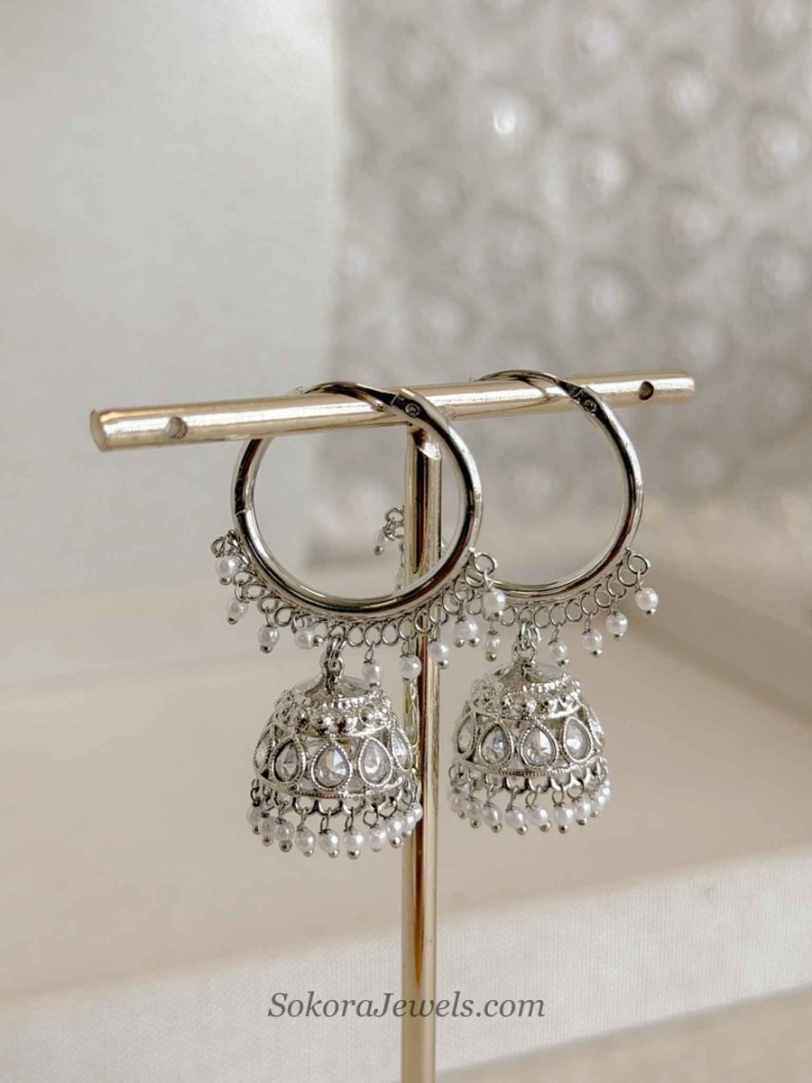 Medium Silver Jhumka Hoops - SOKORA JEWELSMedium Silver Jhumka Hoops