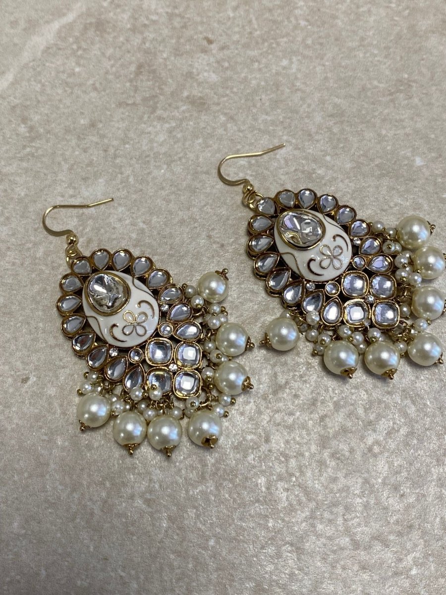 Meenakari Drop Earrings - White - SOKORA JEWELSMeenakari Drop Earrings - White