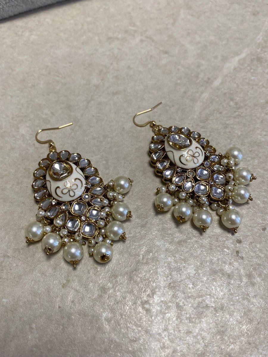 Meenakari Drop Earrings - White - SOKORA JEWELSMeenakari Drop Earrings - White