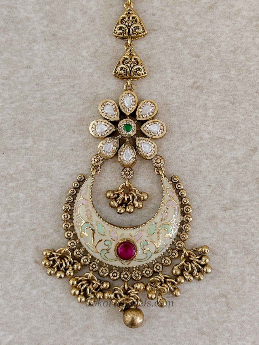Meenakari & Kundan Floral Tikka - Pastel - SOKORA JEWELSMeenakari & Kundan Floral Tikka - Pastel