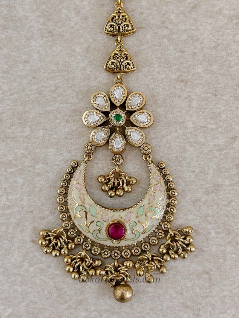Meenakari & Kundan Floral Tikka - Pastel - SOKORA JEWELSMeenakari & Kundan Floral Tikka - Pastel