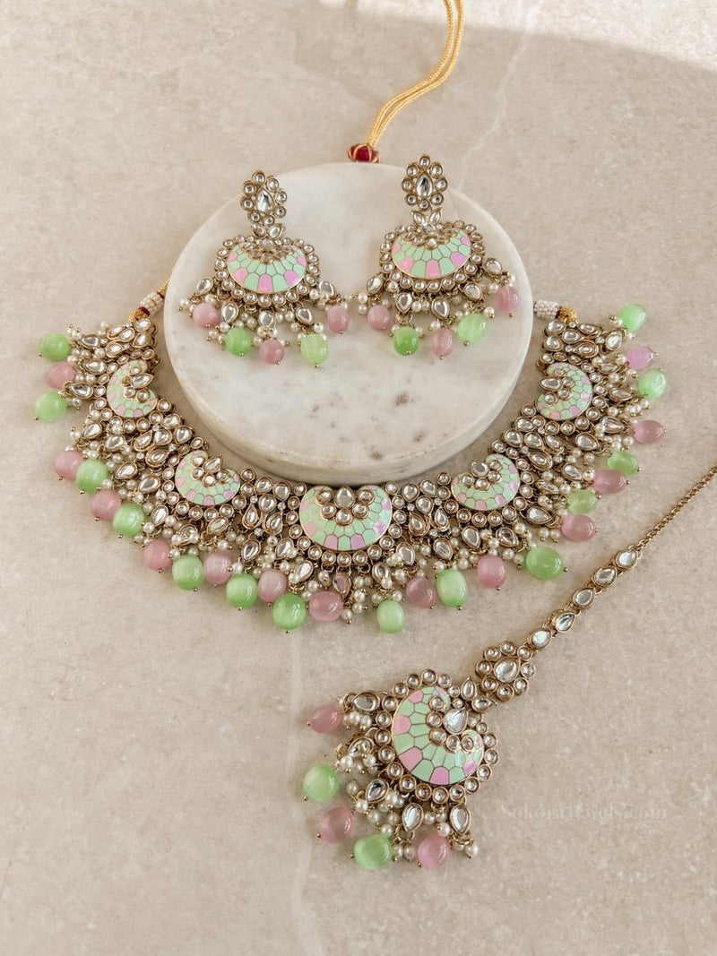 Meenakari Kundan Set - Pastel - SOKORA JEWELSMeenakari Kundan Set - Pastel