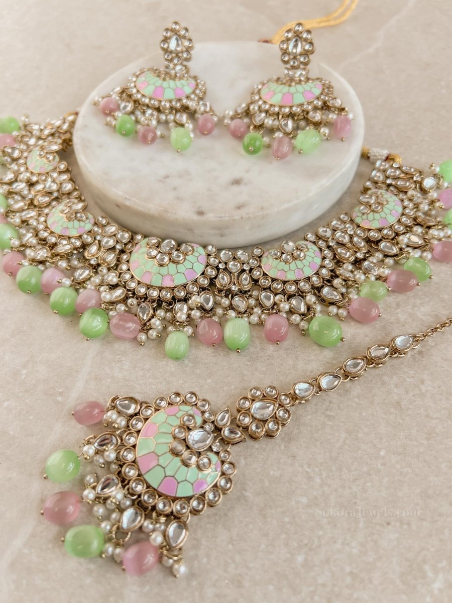 Meenakari Kundan Set - Pastel - SOKORA JEWELSMeenakari Kundan Set - Pastel