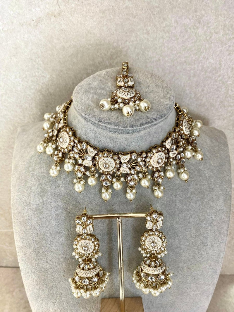 Meenakari Kundan Set - White - SOKORA JEWELSMeenakari Kundan Set - White