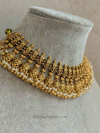 Meenakshi Matt Gold Jhumka Necklace Set - SOKORA JEWELSMeenakshi Matt Gold Jhumka Necklace SetNECKLACE SETS