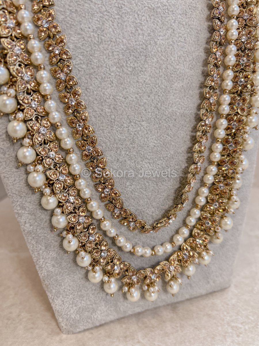 Meera Antique Gold Long Mala - Pearl - SOKORA JEWELSMeera Antique Gold Long Mala - Pearl