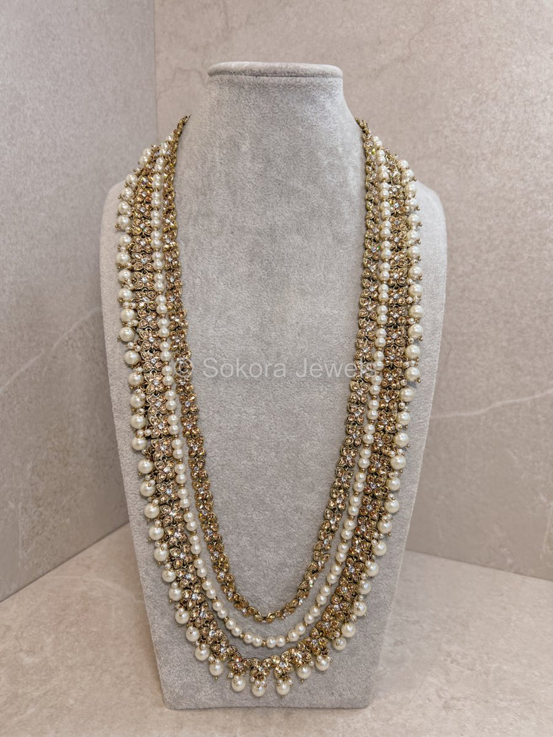 Meera Antique Gold Long Mala - Pearl - SOKORA JEWELSMeera Antique Gold Long Mala - Pearl