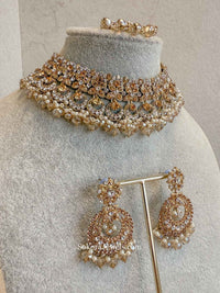 Meera Choker Set - Clear/Golden - SOKORA JEWELSMeera Choker Set - Clear/Golden