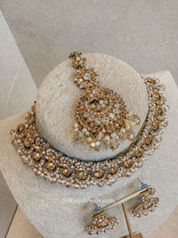 Meera Choker Set - Clear/Golden - SOKORA JEWELSMeera Choker Set - Clear/Golden