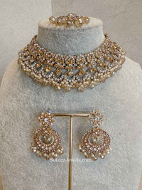 Meera Choker Set - Clear/Golden - SOKORA JEWELSMeera Choker Set - Clear/Golden