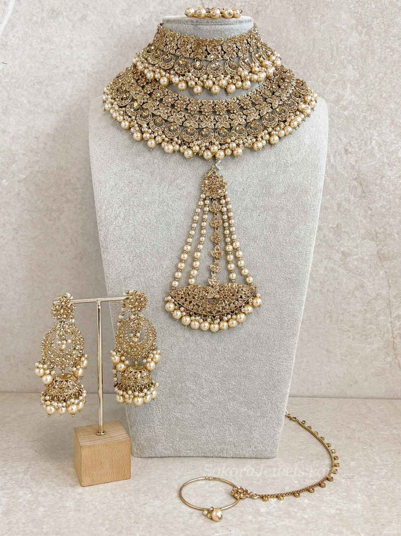 Meera Full Golden Bridal Set - SOKORA JEWELSMeera Full Golden Bridal Set