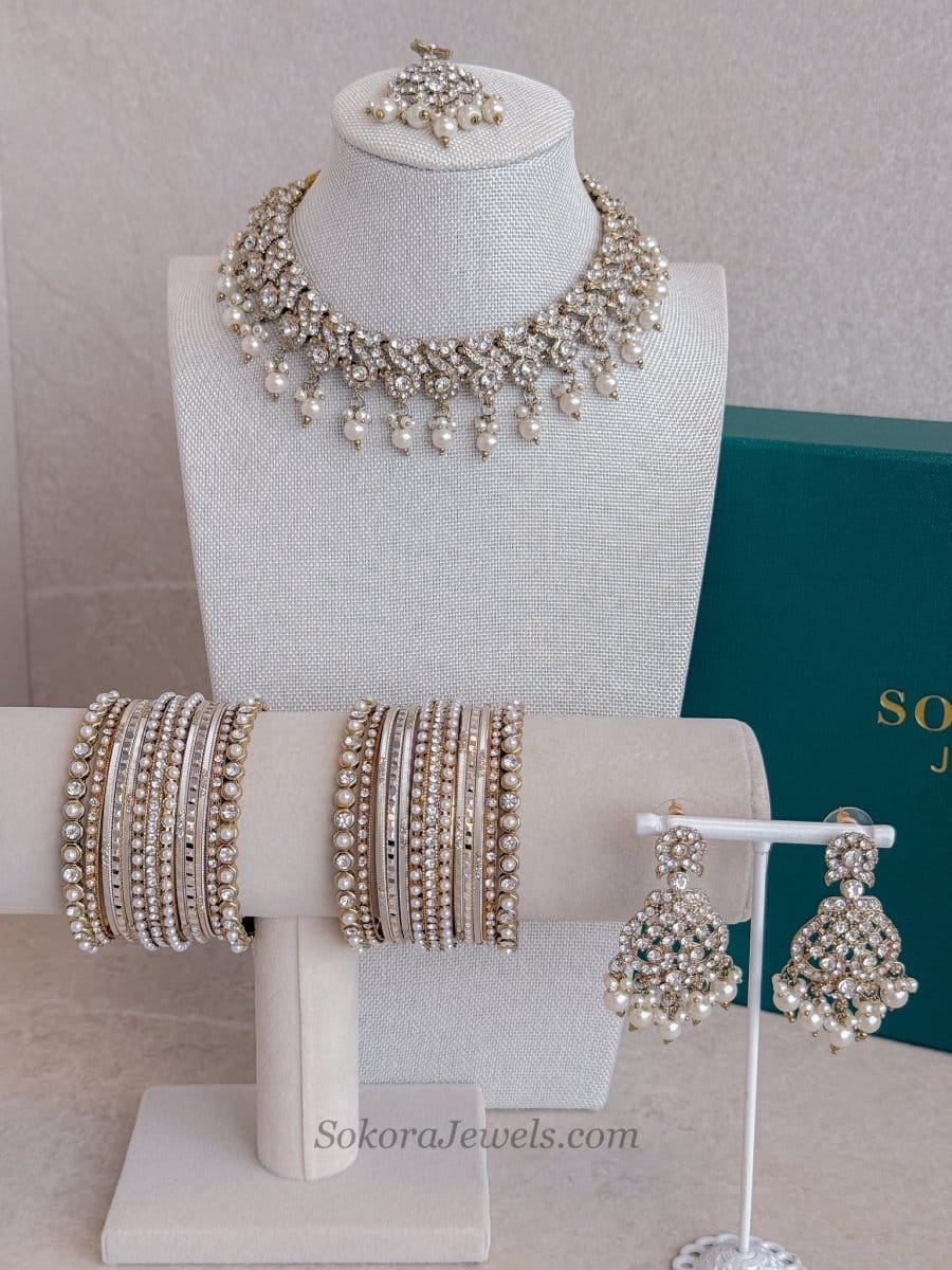 Mehak 4 Piece Jewelry Set Box - Ivory - SOKORA JEWELSMehak 4 Piece Jewelry Set Box - Ivory