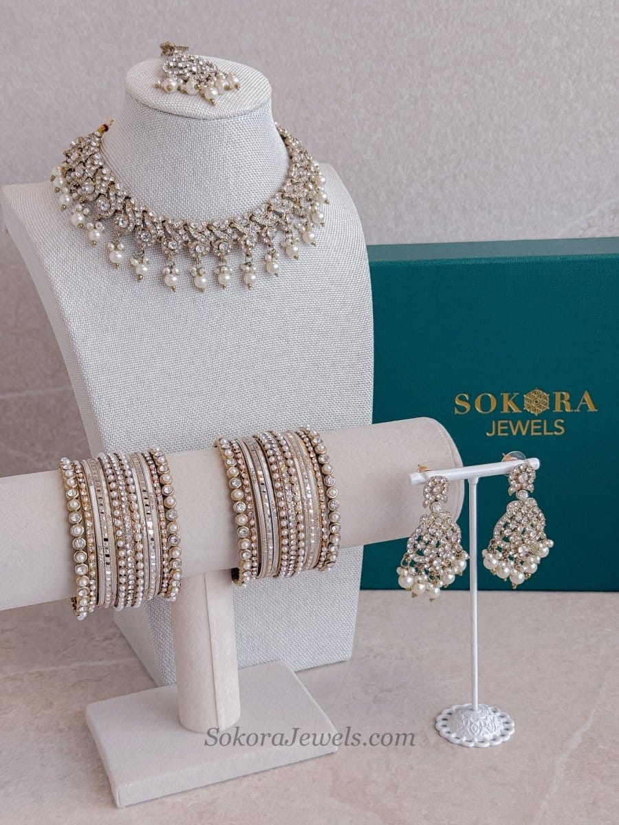 Mehak 4 Piece Jewelry Set Box - Ivory - SOKORA JEWELSMehak 4 Piece Jewelry Set Box - Ivory