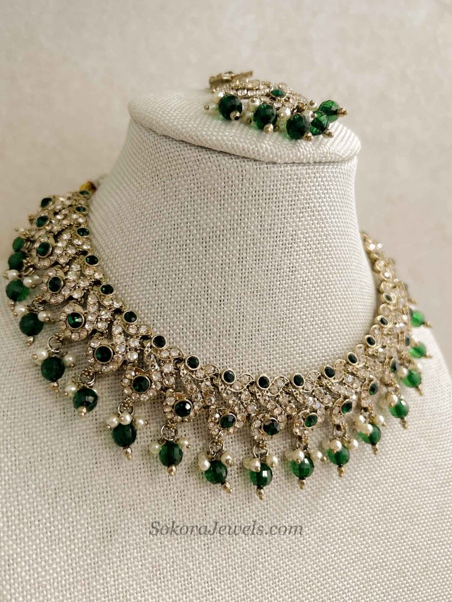 Mehak Golden Necklace sets- Green - SOKORA JEWELSMehak Golden Necklace sets- Green