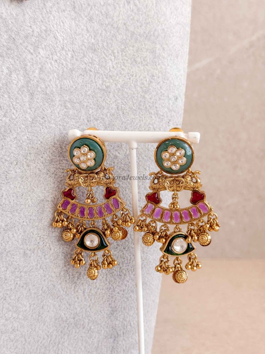 Mehira Antique Gold Temple Necklace Set - SOKORA JEWELSMehira Antique Gold Temple Necklace Set