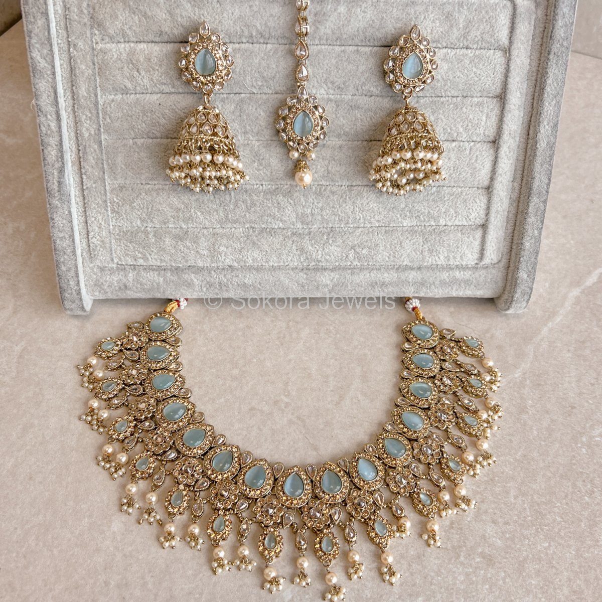 Mehnaaz Necklace Set - Blue - SOKORA JEWELSMehnaaz Necklace Set - Blue