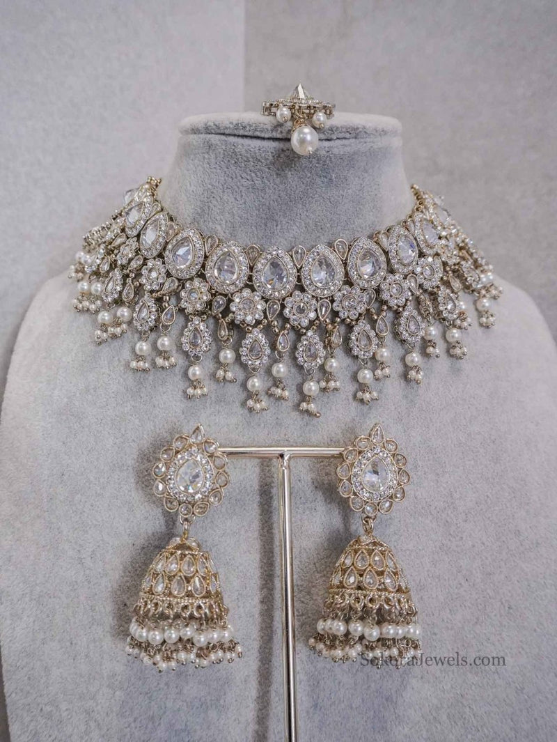 Mehnaaz Necklace Set - Clear - SOKORA JEWELSMehnaaz Necklace Set - Clear