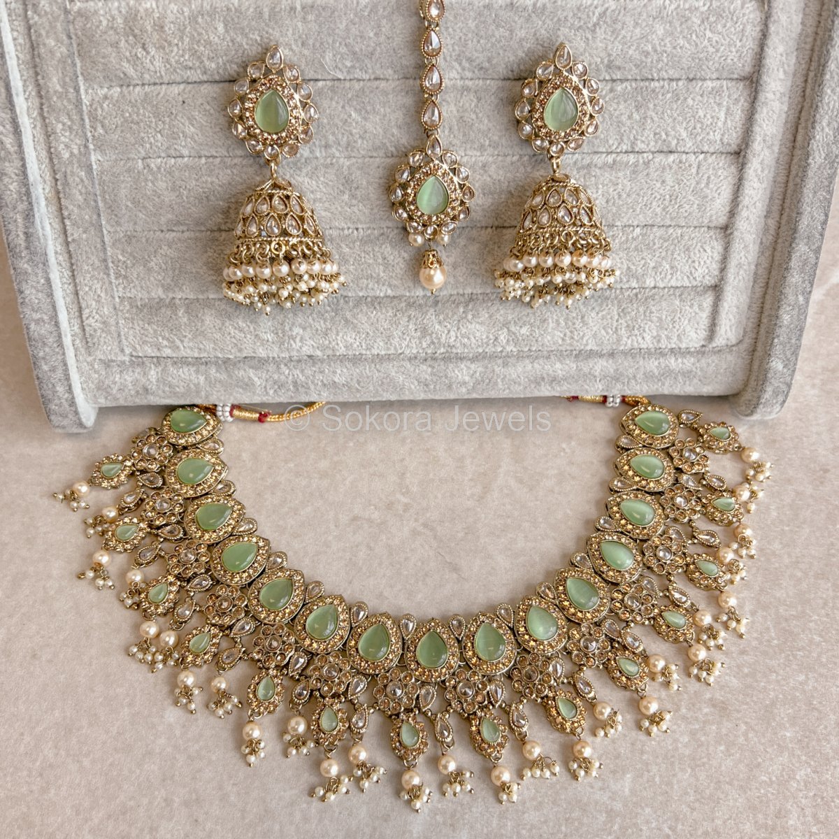 Mehnaaz Necklace Set - Mint - SOKORA JEWELSMehnaaz Necklace Set - Mint